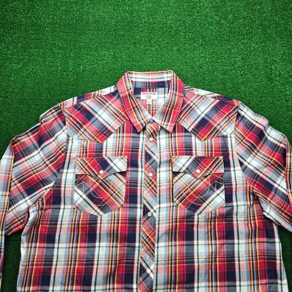 True Religion Shirt Mens 2XL Plaid Button Up Long Sleeve Western Pearl Snap - Picture 2 of 8